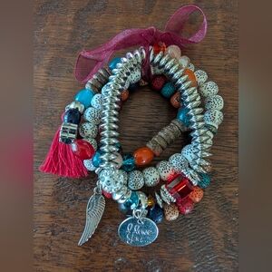 Multicolor Beaded Stackable Charm Bracelet Set